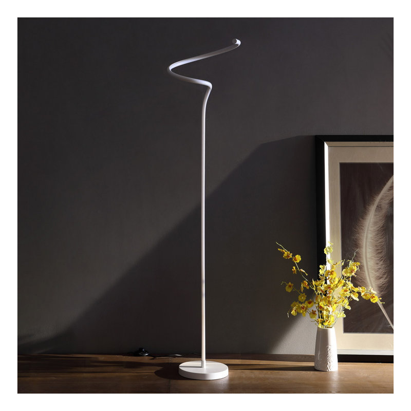 52.5-Inch LED Matte White Curvilinear S-Curve Spiral Tube Floor Lamp - Modern Energy Efficient Lighting with Integrated LED Bulb