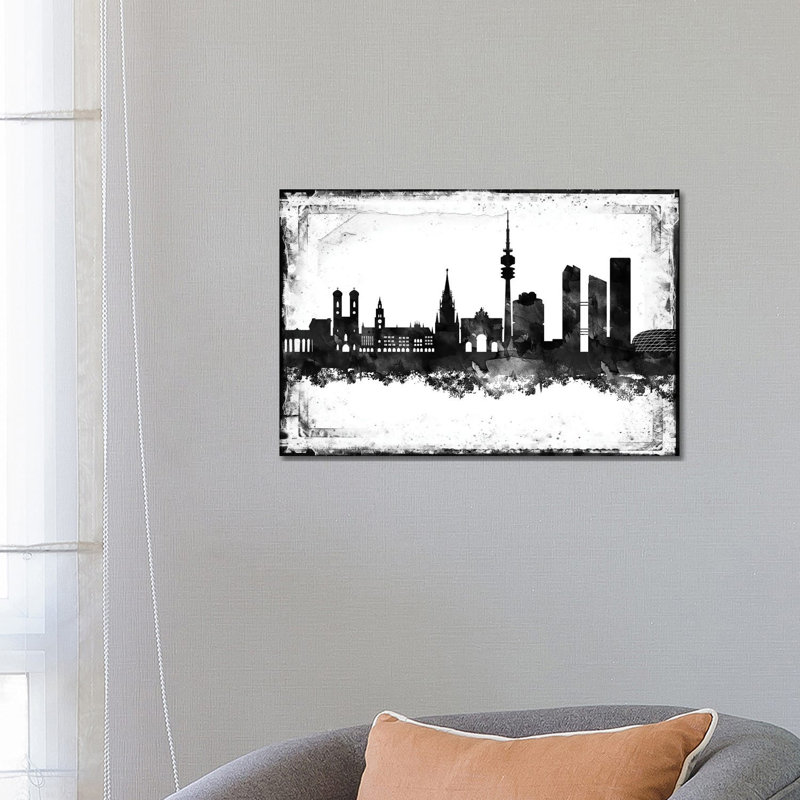 Munich Black & White Film by WallDecorAddict - Wrapped Canvas Print, 45.72cm H x 66.04cm W x 1.905cm D