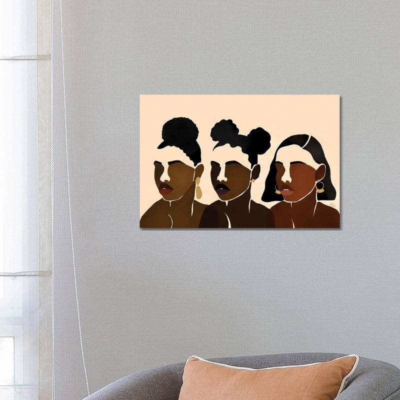 Impression d’art graphique, "sœurs II" par Brie Nicole, H 26 po x l 40 po x 1,5 po, Toile tendue, Pas de tapis