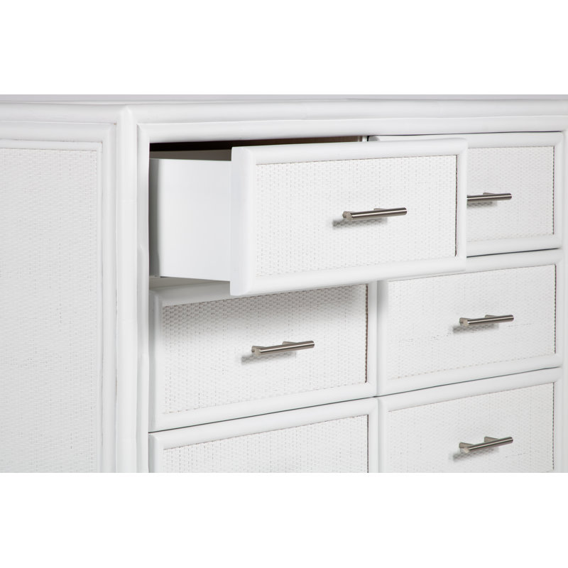Aruba 6 - Drawer Dresser, White/Brushed Nickel