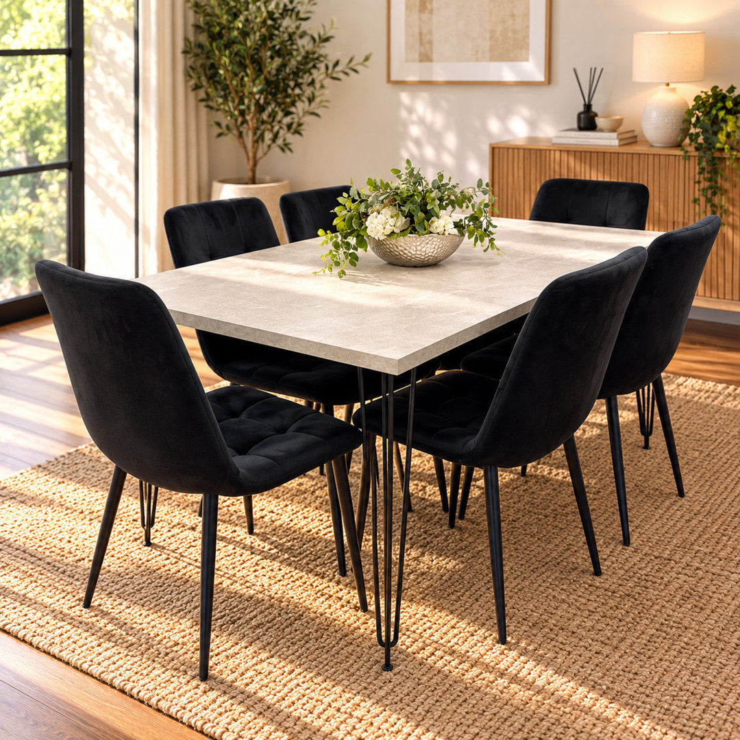 Kosy Koala 6 Seater Dining Set Wood and Velvet Tufted Grey/Black - Image 5