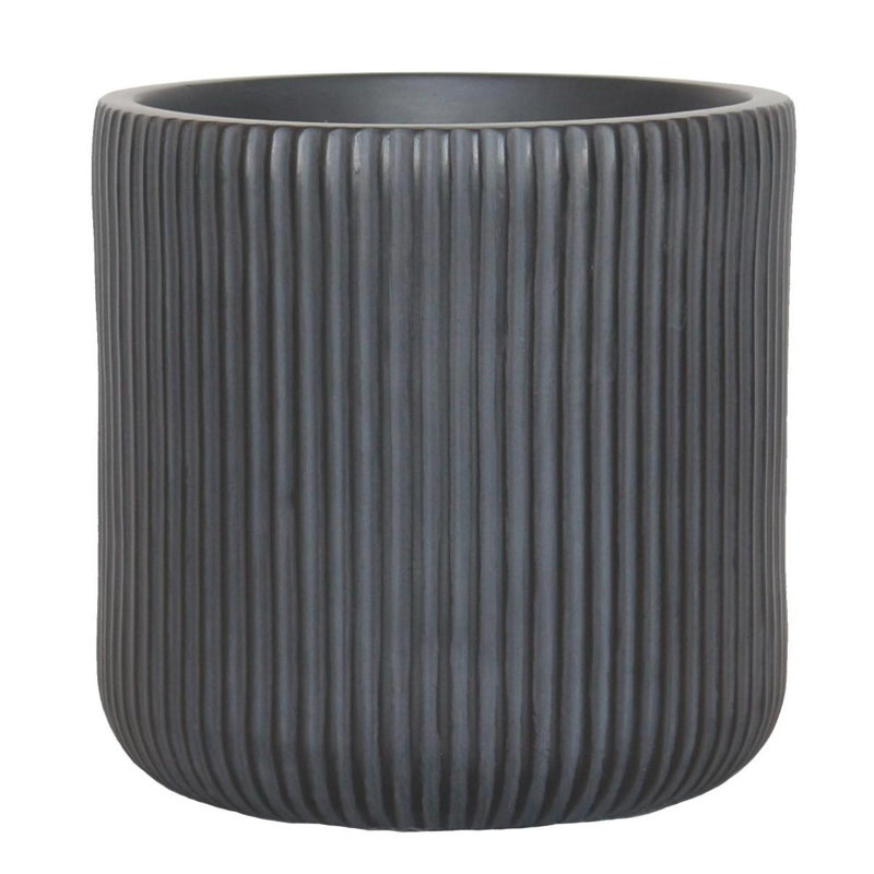 Black Concrete Effect Frostproof Outdoor Plant Pot, Garden Flower Pot, Cylinder Round Garden Planter with Drainage Holes, Outdoor Planter with Ribbed Pattern