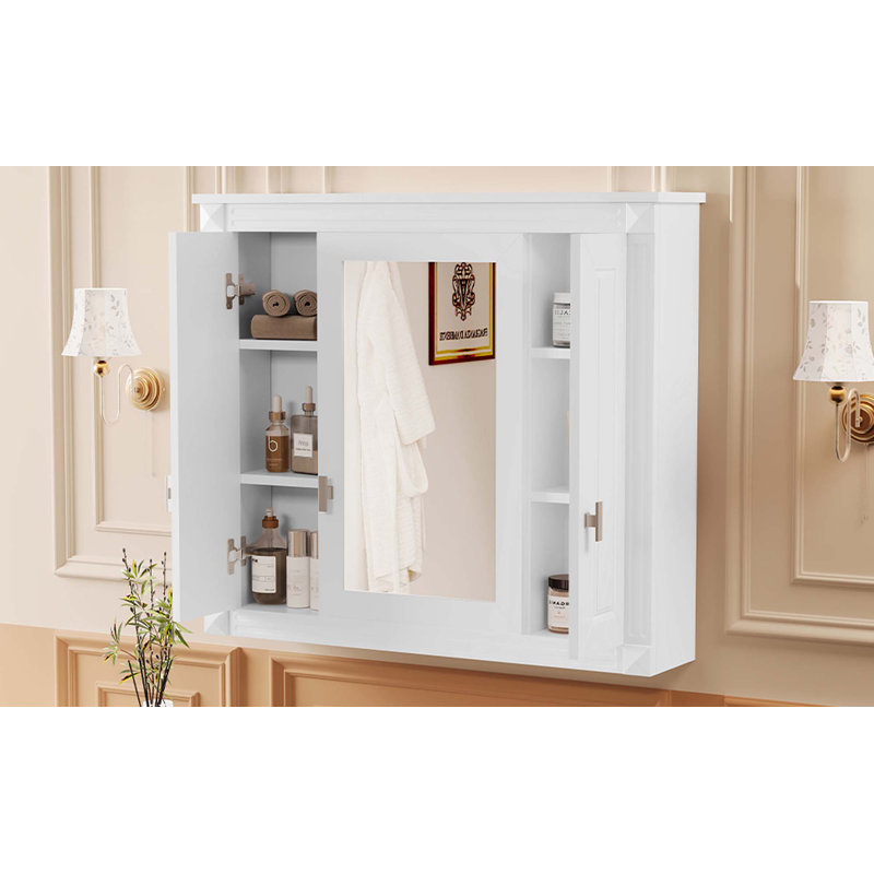 Armoire de salle de bain avec miroir, armoire à pharmacie murale avec 4 tablettes, armoire de rangement avec miroir