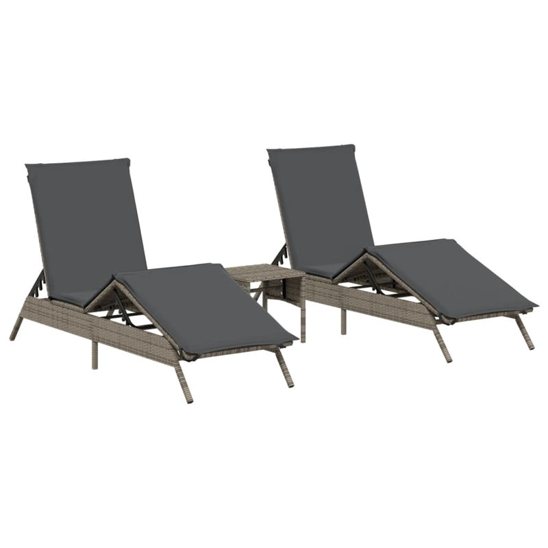  Sun Lounger Set Of 2 Grey PE Rattan 2-Seater, Gray, Cream White