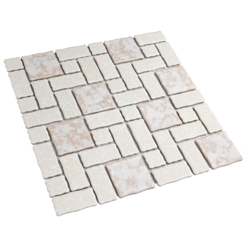 Academy Random Sized Straight Edge Porcelain Versailles Mosaic Wall & Floor Tile, Bone/White