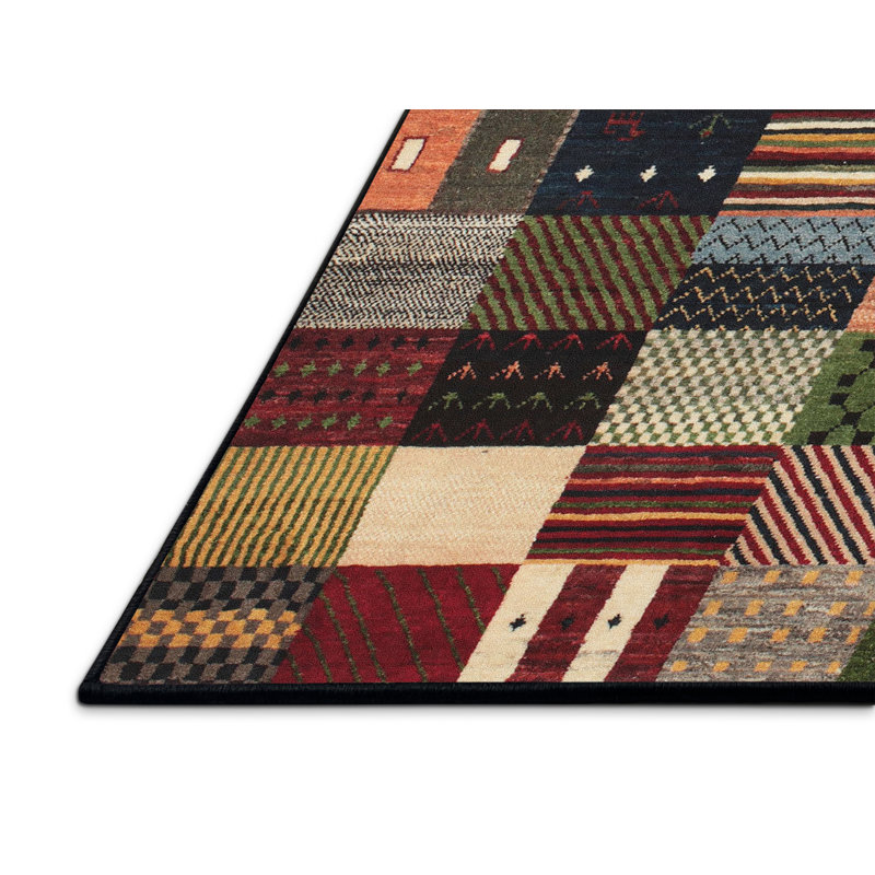 Tapis contemporaine vert/brun/rouge, Rectangle 4 pi x 6 pi
