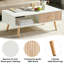 Table basse Boho avec pieds en bois massif et tiroir de rangement coulissant-322085554