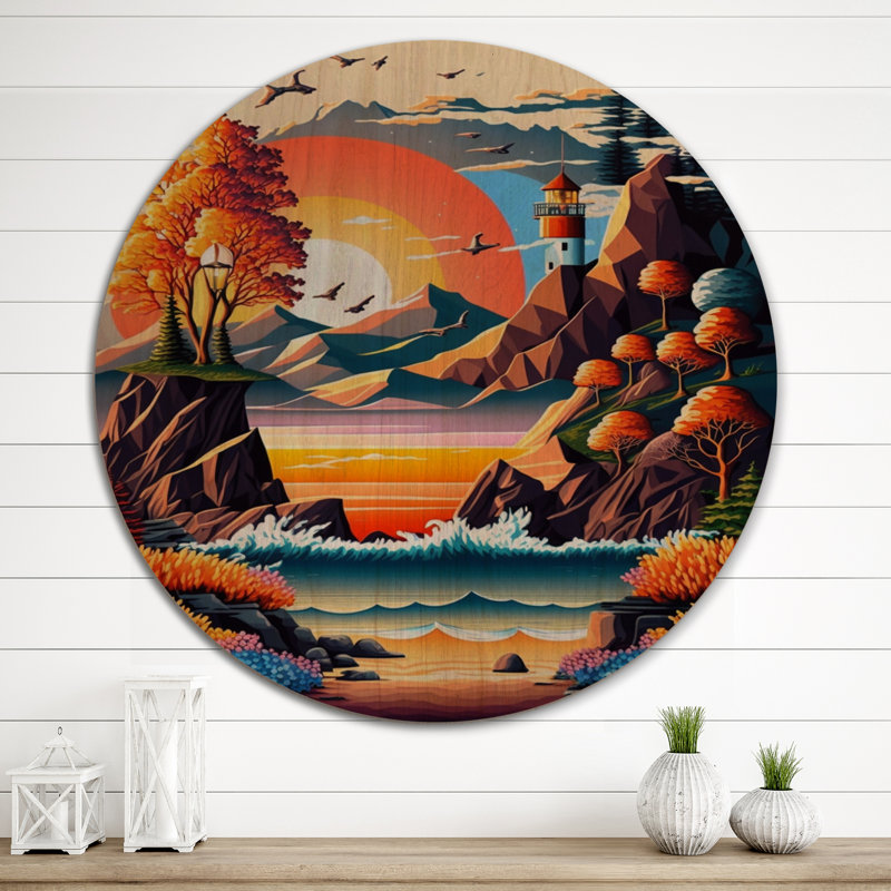 Coucher de soleil dans un style moderne de style I - Art mural en bois paysage - Bois de pin naturel