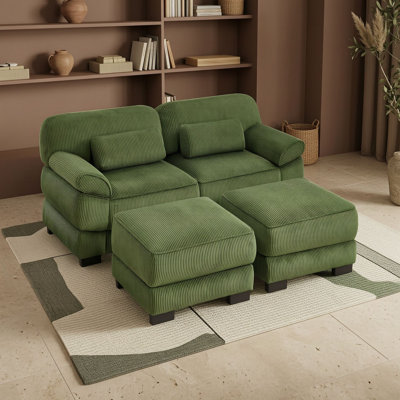 Modular Sectional Sofa with Two Ottoman, Deep Seat Living Room Sofa with Lumbar Pillows and Removable Armrest