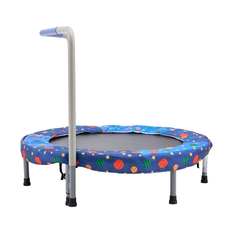 Mini trampoline pliable 36 pouces pour enfants avec guidon, jouet d'exercice intérieur / extérieur pour enfants de 3 ans et plus, bleu