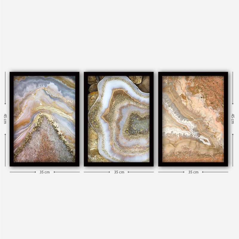 Ensemble de 3 peintures élégantes encadrées décoratives, 13,8 x 17,7 pouces chacune | 100% panneau de fibres à densité moyenne avec cadre en plastique durable, épaisseur: 0,8 pouce | Parfait pour la décoration intérieure, le salon et l'esthétique de bureau