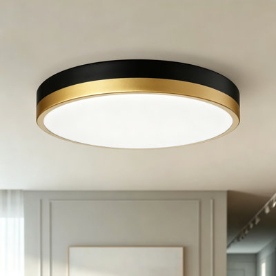 15" Black Gold Led Flush Mount Ceiling Light With Remote, 2700k-6500k Dimmable,  Night Light Mode
