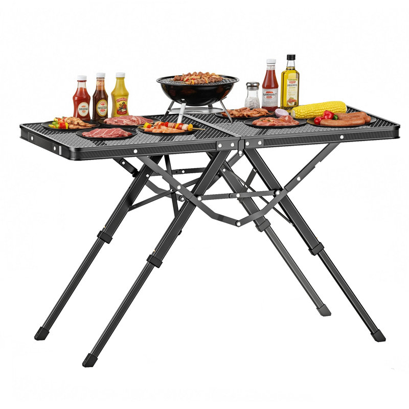 Table de barbecue en métal FANHAO Protable, table pliante réglable en hauteur de 3 po, table de barbecue pliable en filet de 150 lb pour pique-nique, camping, barbecue, plage
