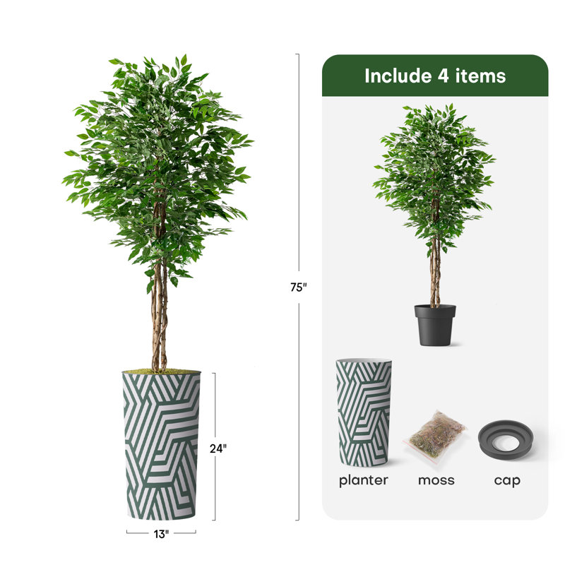 Arbre artificiel dans un pot de fleurs moderne, faux arbre en soie ficus (décoration en pot et arbre)