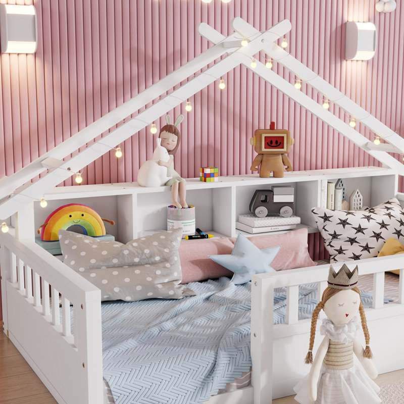 Lit en bois avec tablettes de rangement, Twin, White