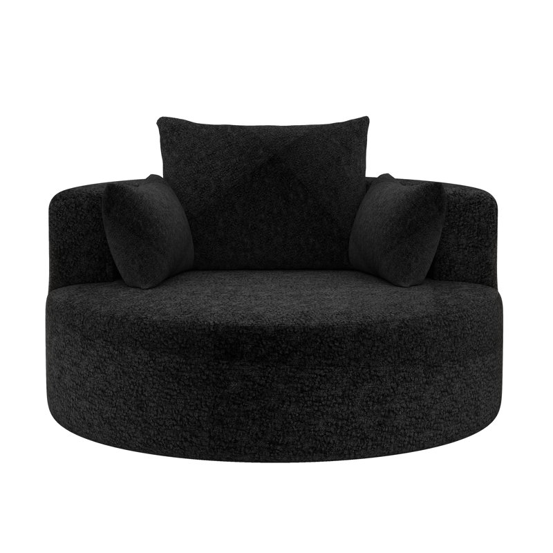 Fauteuil d'appoint pivotant surdimensionné, fauteuil demi-tonneau rond à 360 ° avec 3 coussins, canapé-lit en chenille avec accoudoirs larges, fauteuil pour couple