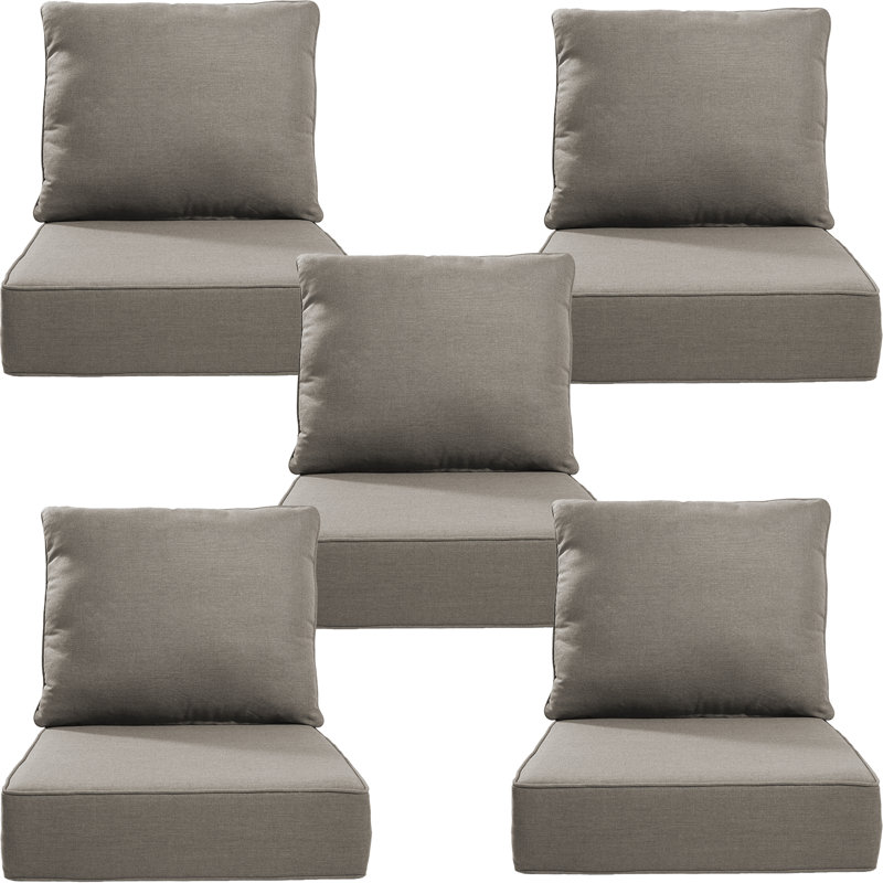Ensemble de coussin de siège et de dossier en polyester résistant aux intempéries Deb, Gris, 5, L 22 po x P 24 po