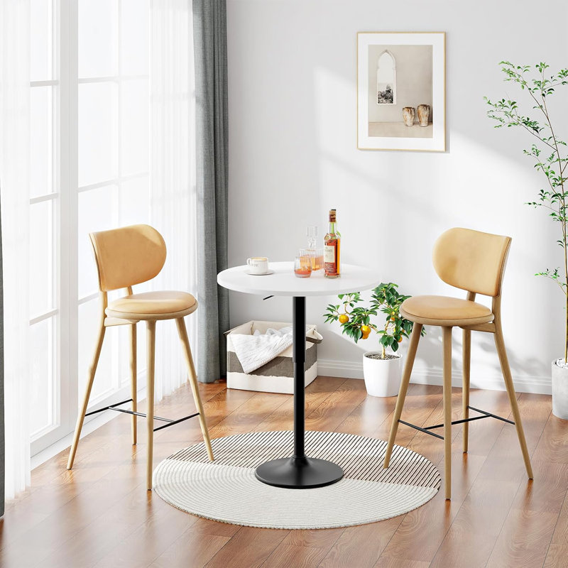 Table de bar, table de pub ronde à hauteur réglable, avec base robuste, style moderne, facile à assembler, convient aux petits espaces