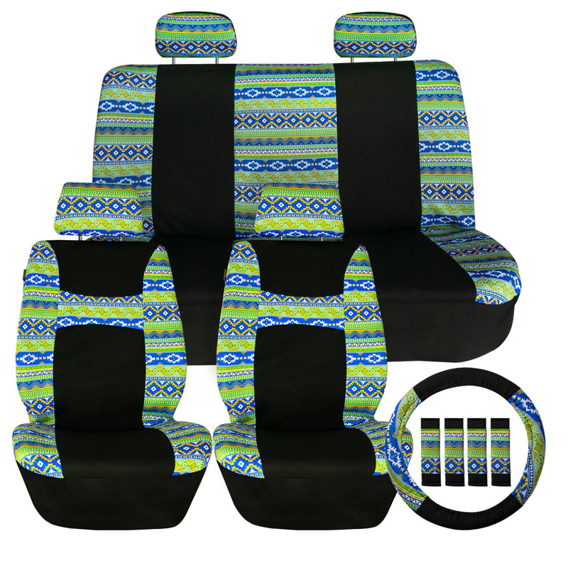 Tartan57 Plaid Print Seat Covers Combo Full Set, Green