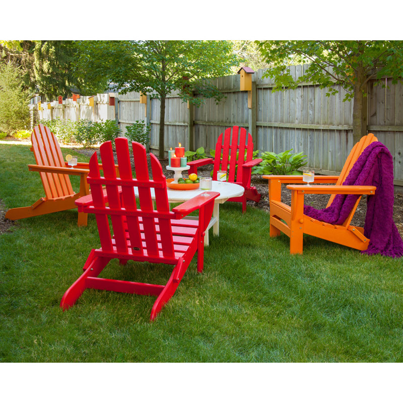 POLYWOOD Classic Adirondack Folding Adirondack 5-Piece Conversation Group, Sunset Red/Orange