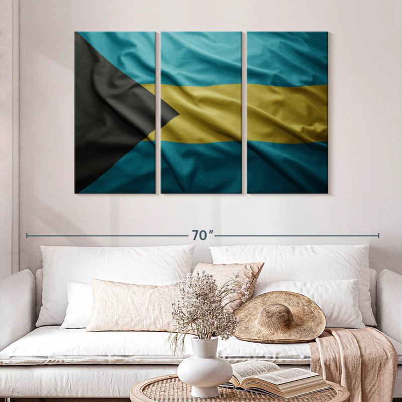 Borges battant le drapeau des Bahamas, H 32 po x l 50 po