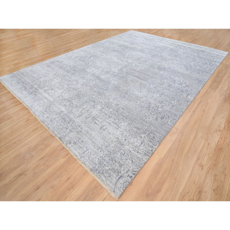 Tapis damassé noué à la main ivoire 10 pi x 13 pi 10 po ivoire en laine et en soie à base de plantes 4EA17C3493784BE88CFC4C6FEA59BD84