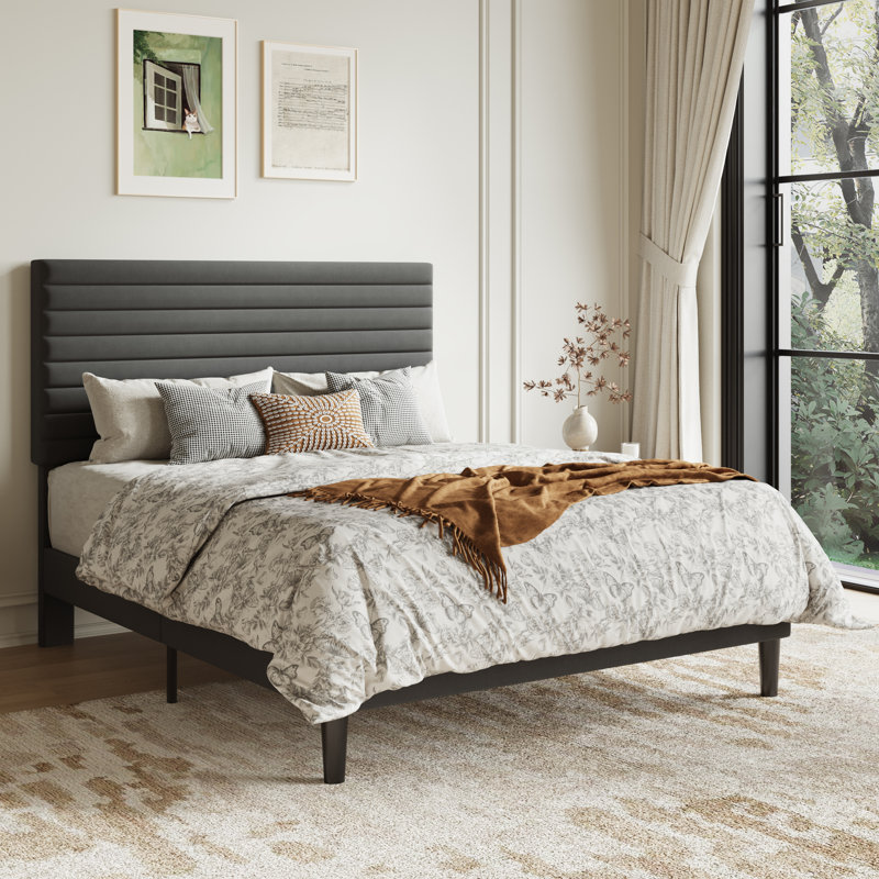 Modern Velvet Upholstered Bed Frame With Adjustable Headboard, Full Size, Queen Size, King Size, No Box Spring Needed, Queen