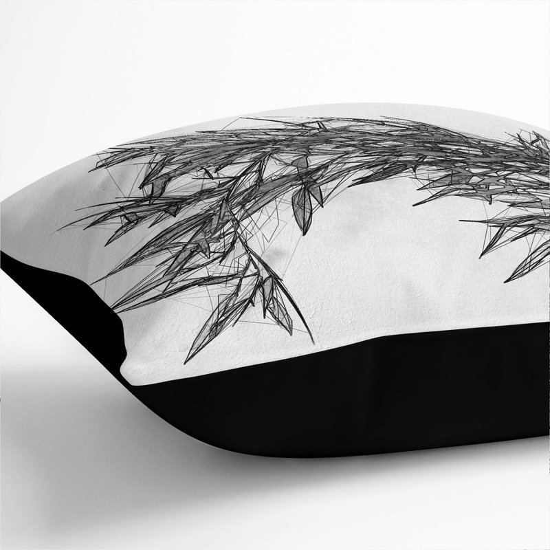 Leaves of a Bamboo Plant Cushion with Filling, Black, 40cm H x 40cm W x 15cm D