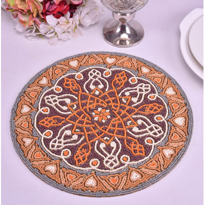 Harney Round Beaded Placemats Set of 2 – Handmade Decorative Table Mats for Christmas Home Decor