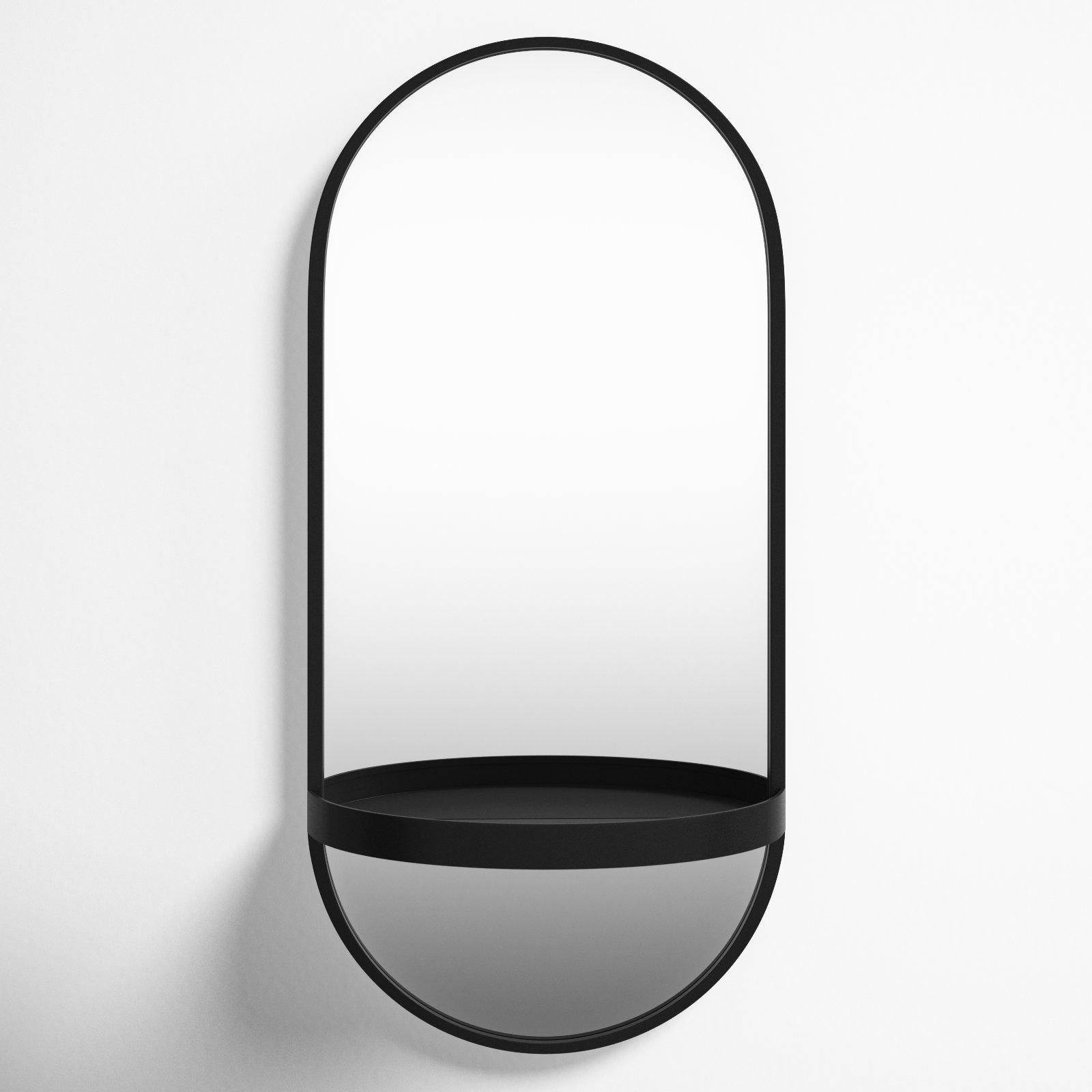 Lumi Metal Flat Mirror with Shelves, Black, 24.2" H x 11.25" W