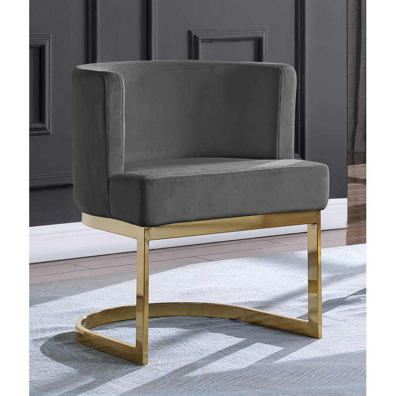 Dmitri 19'' H Velvet Upholstered Side Chair, Dark Gray, Gold