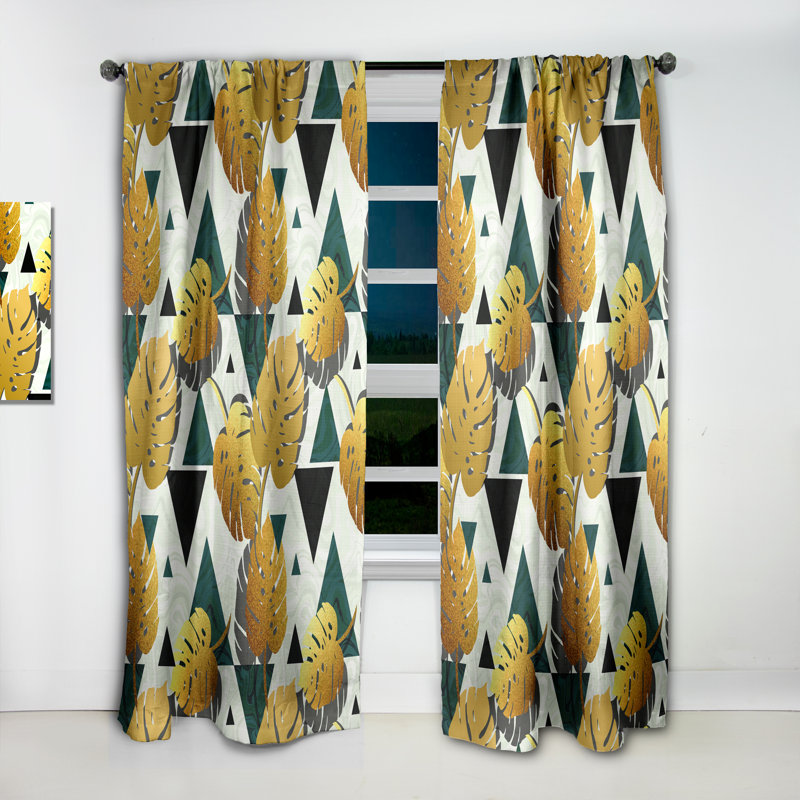 Panneau de rideau simple occultant de style Mid-Century abstrait Golden Foliage V, L 52 po x L 120 po