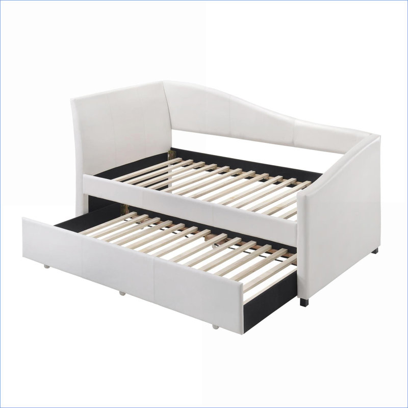 Daybeds | Twin Size with Trundle, Snow White Faux Leather | Guest Room/Sitting Room | Snow White | Faux Leather