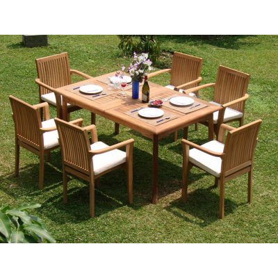 Massie 8 - Person Teak Wood Patio Dining Set with Rectangular Table