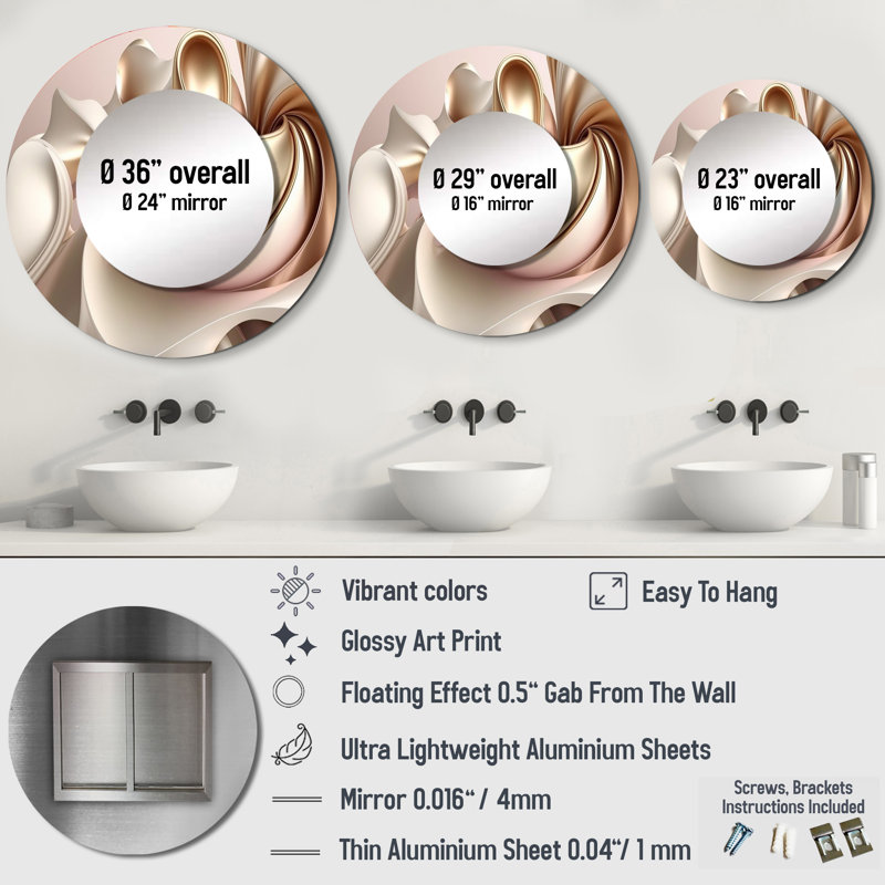Subtle Sophistication In Exquisite Pink II - Abstract Liquid Ink Round Mirror Wall Decor, 29" x 29"