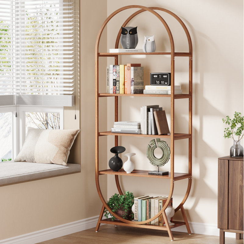 70.8" Tall Open Bookshelf, Modern Arched Bookcase, Brown