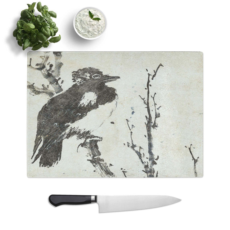 Tempered Glass Bird upon a Branch Chopping Board, 39 cm W x 28.5 cm L