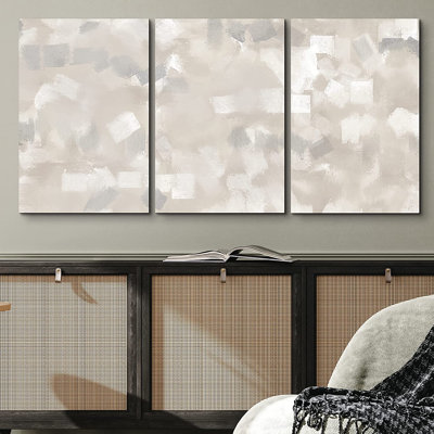 Abstract Muted Beige And Grey Colour Blocks Neutral Room Decor Framed Canvas 3 Pieces Print Wall Art