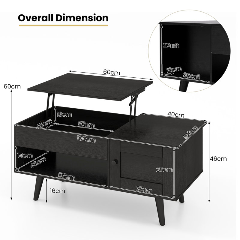 Lift Top Coffee Table with Storage, Black