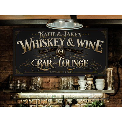 Whiskey & Wine Sign Family Name Personalized on Canvas