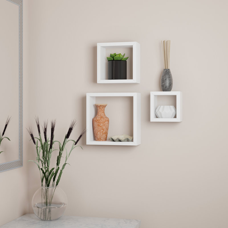 Akasha Floating Shelves- Cube Wall Shelf Set with Hidden Brackets, 3 Sizes to Display Décor, Books, Photos, More- Hardware Included
