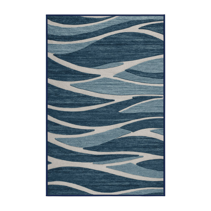 Tapis nautique lavable à vagues abstraites, Rectangulaire 3 pi x 5 pi