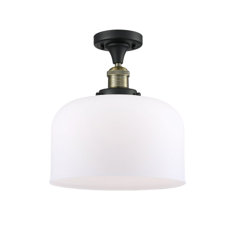 Bell - 1 Light 12" Semi-Flush Mount, No Bulb Included, Matte White Cased, Black Antique Brass