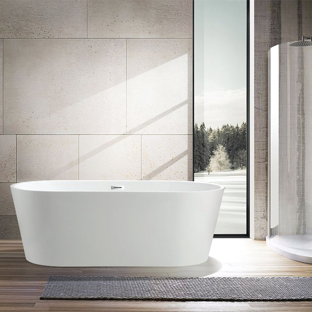 Iris 67" Freestanding Soaking Acrylic Bathtub, White/Polished Chrome