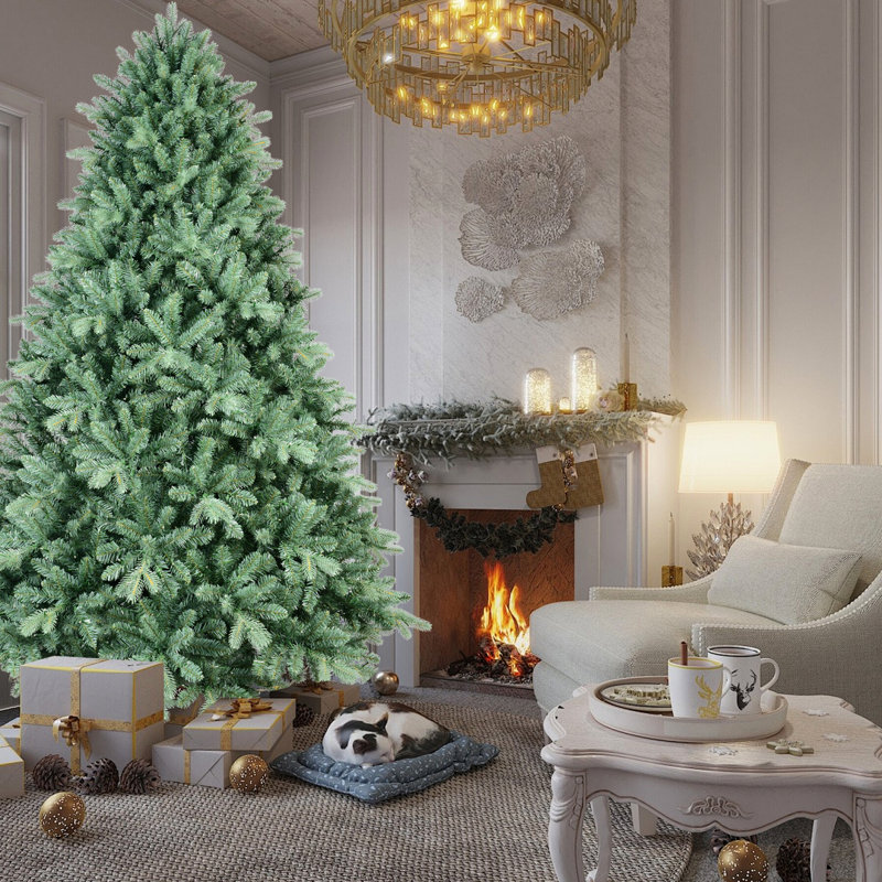 Arbre de Noël 6 pi teinté bleu, pointes en PE + 1878, apparence corsée, assemblage à charnières, base stable