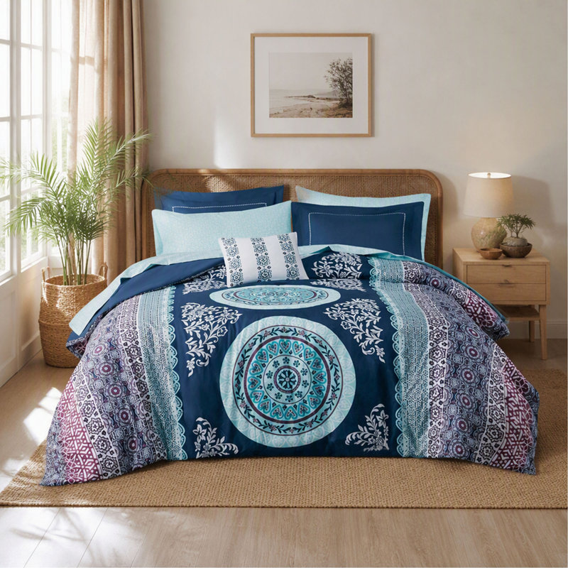 Ensemble d'édredon, Boho avec draps - Simple, Twin Comforter + 6 Additional Pieces, Navy Moroccan