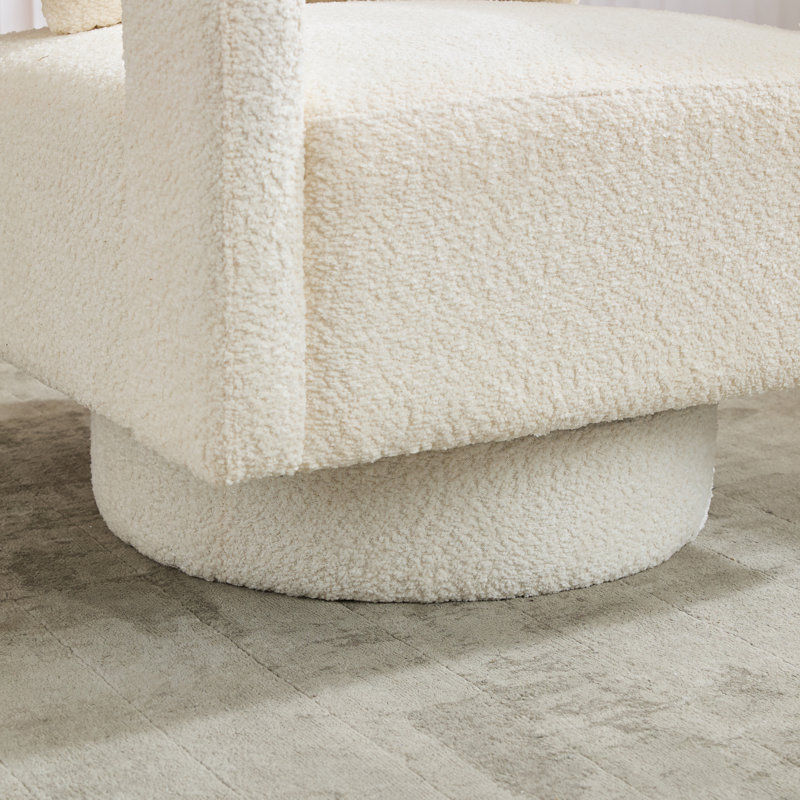Fauteuil demi-tonneau pivotant rembourré Riqui, Tissu beige