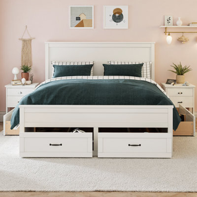 Queen Size Wood Storage Bed Frame with 6 Drawers, Modern Platform Bed with Tall Headboard, Wooden Slat Support, No Box Spring Needed, 550 lb Capacity