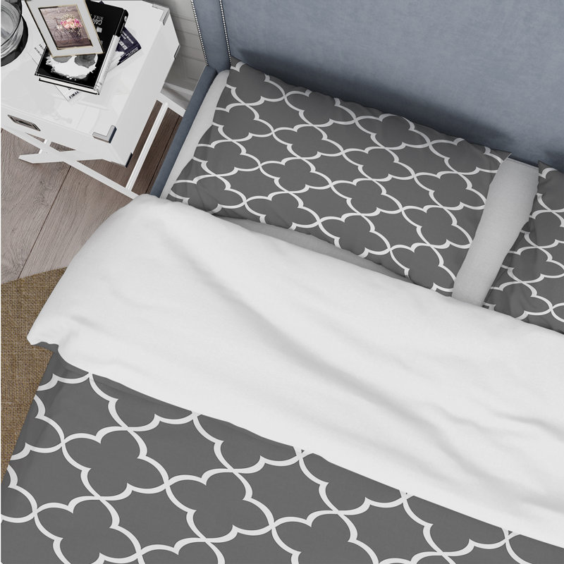 Ensemble de housse de couette traditionnelle quadrilobe gris II, Housse de couette très grand et 2 très grandes t