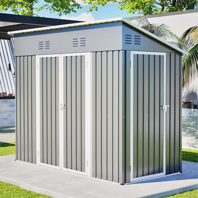 Storage Shed With Weatherproof Sloping Roof And 4 Air Vents Metal Frame Outdoor Tool Shed For Garden Storage